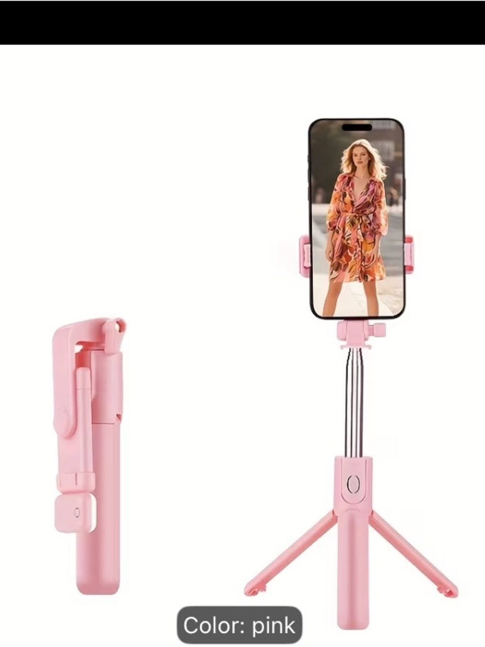 Pink Portable Phone Tripod with light Selfie Stick
